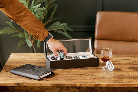 "Luxury Wooden Watch Box Organizer | 6-12 Slot Display Case with Glass Lid | Premium Storage for Watches & Accessories"