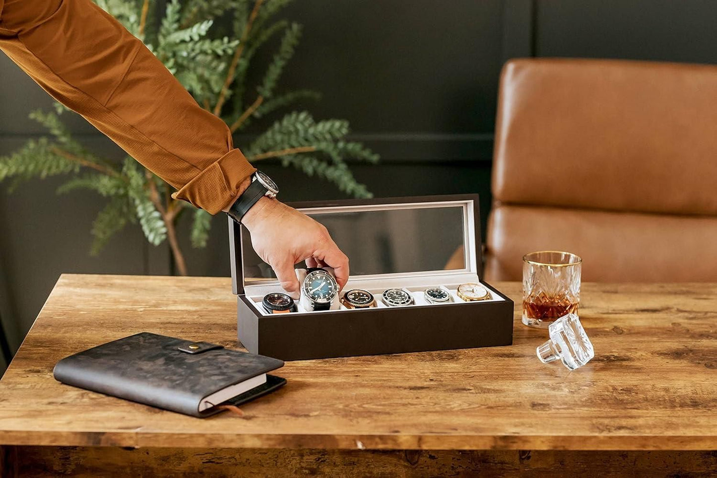 "Luxury Wooden Watch Box Organizer | 6-12 Slot Display Case with Glass Lid | Premium Storage for Watches & Accessories"